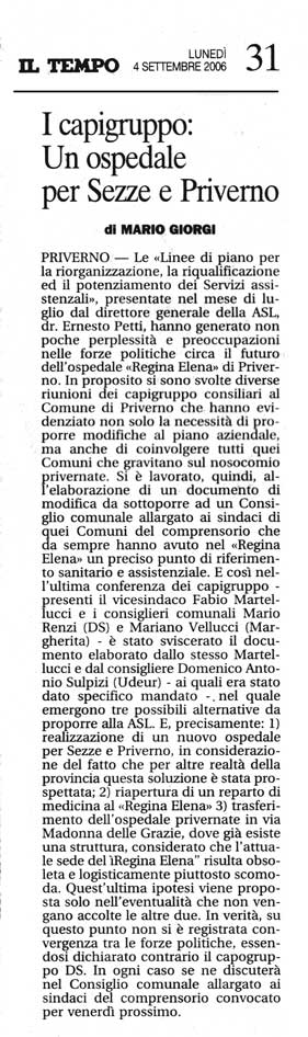 Il Tempo 04.09.2006 Rassegna stampa sanita' provincia Latina Ordine Medici Latina